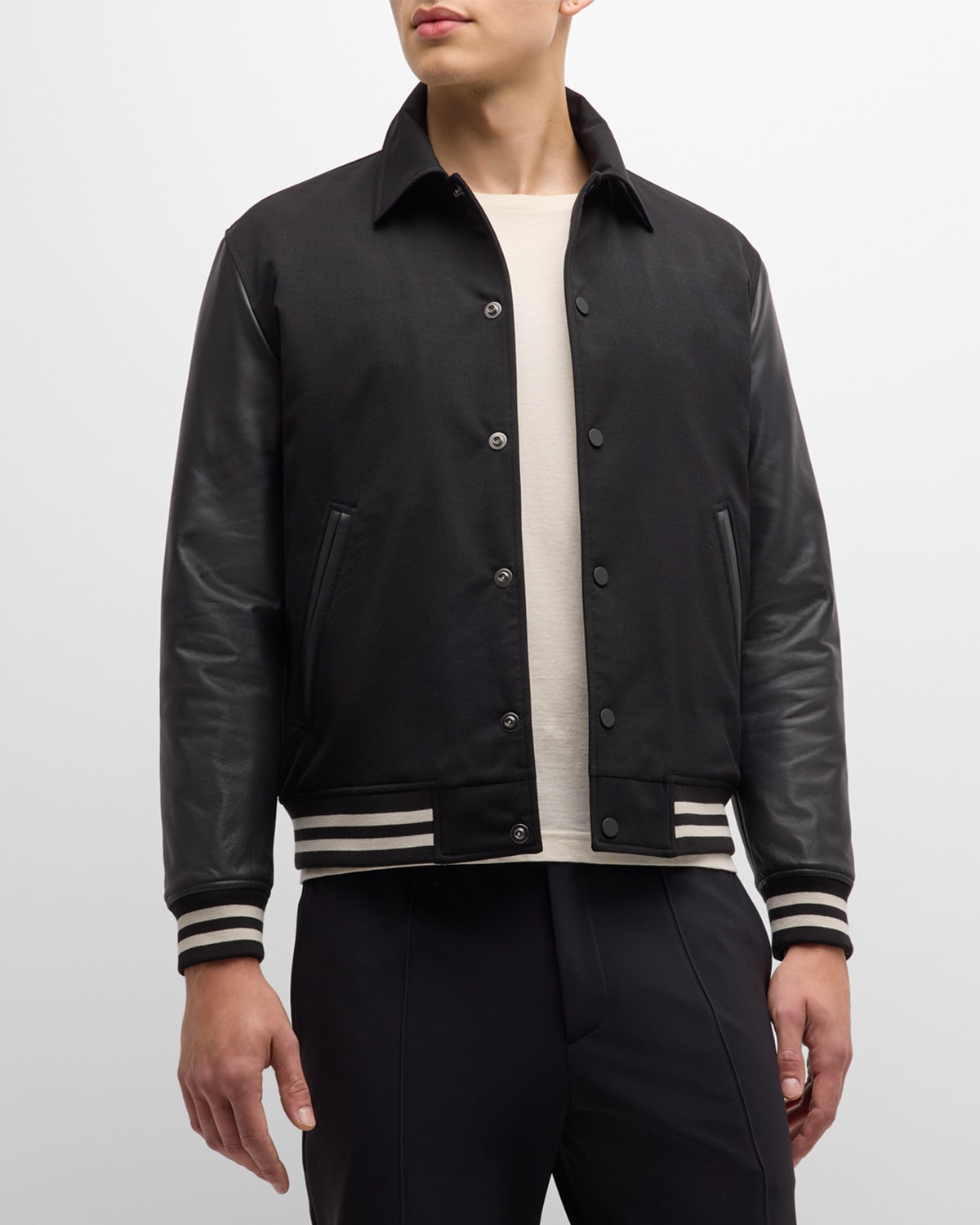 Shop Theory Men's Varsity Jacket In Textured Gabardine In Black