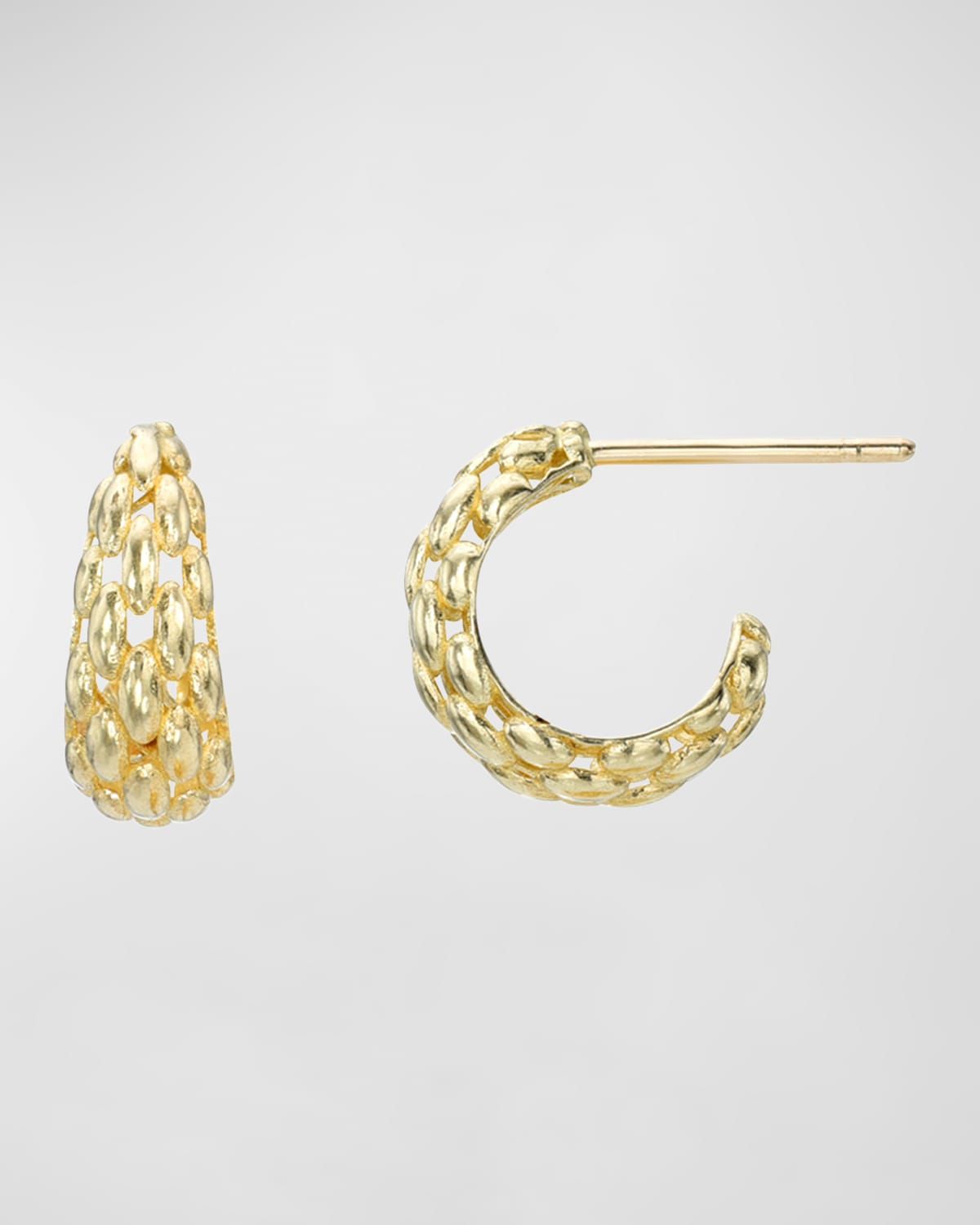14k Yellow Gold Woven Round Stud Hoop Earrings