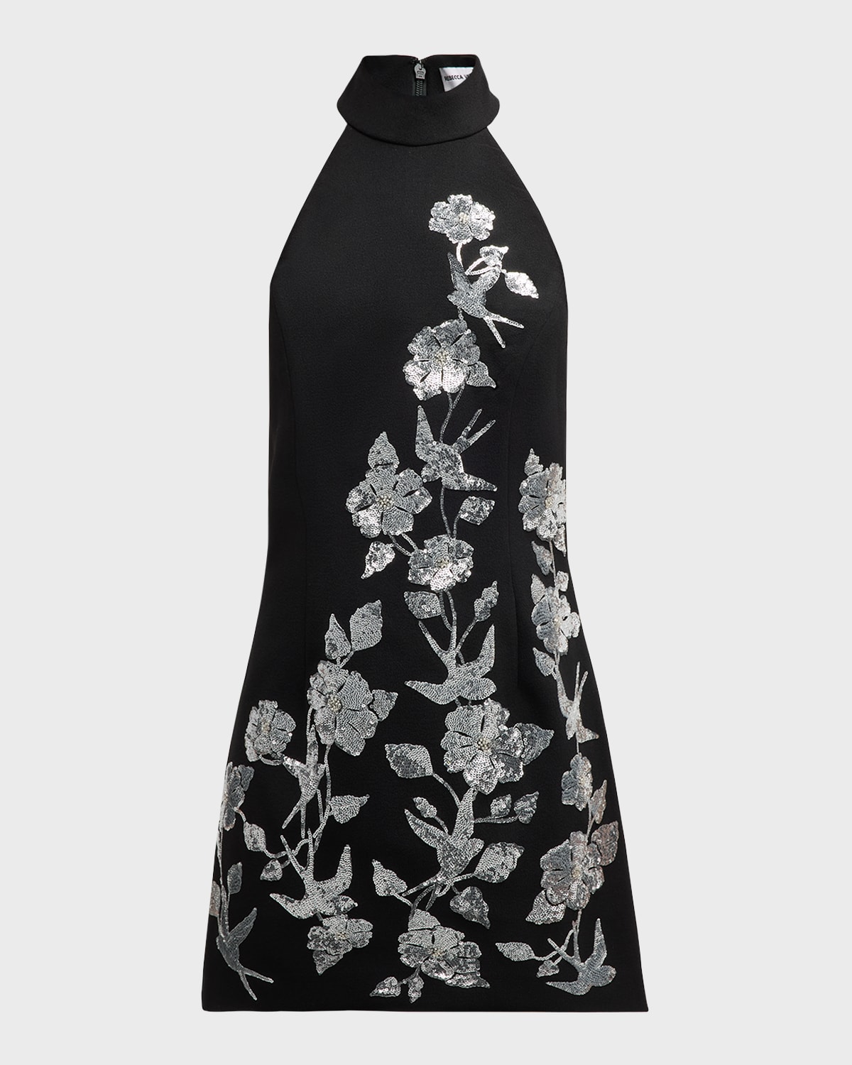 REBECCA VALLANCE MONROE FLORAL EMBROIDERED HALTER MINI DRESS 