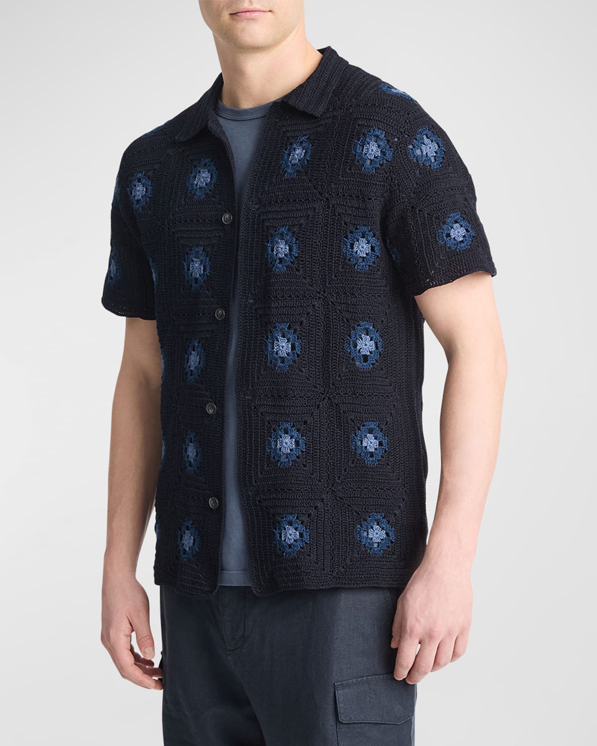 Men's Crochet Button-Down Shirt