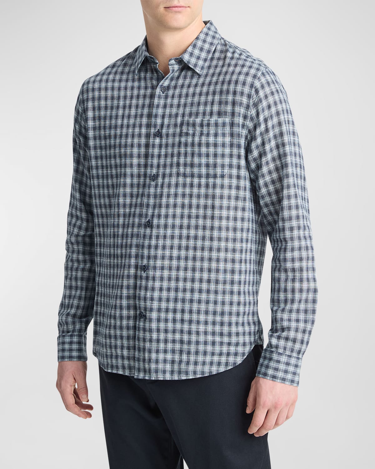 Vince Fairview Shadow Plaid Shirt In Venice Blue/blue Clo
