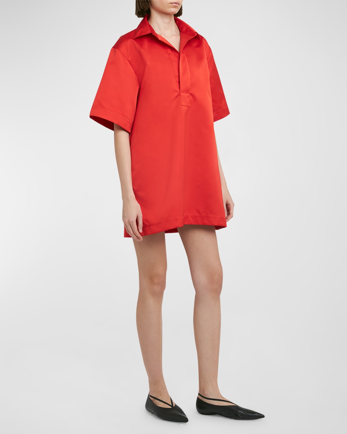 Shop Plan C Short-sleeve Shift Mini Shirtdress In Red