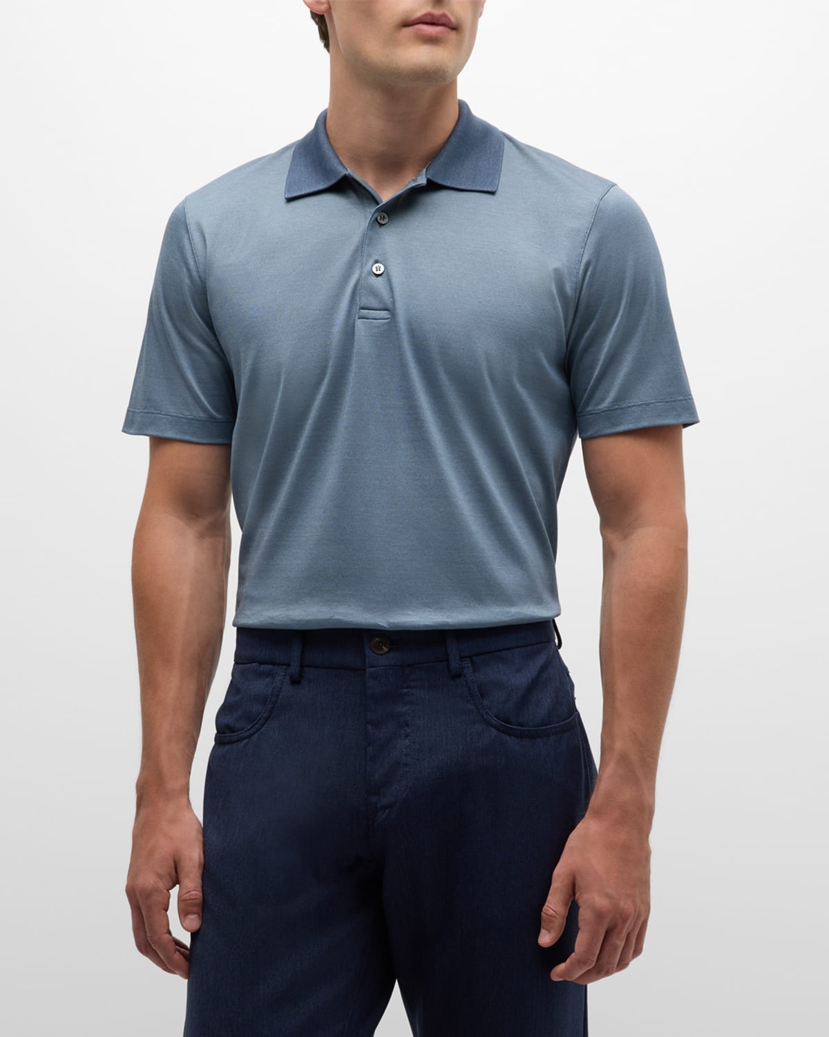 Shop Canali Men's Cotton Pique Polo Shirt In Lt Blue