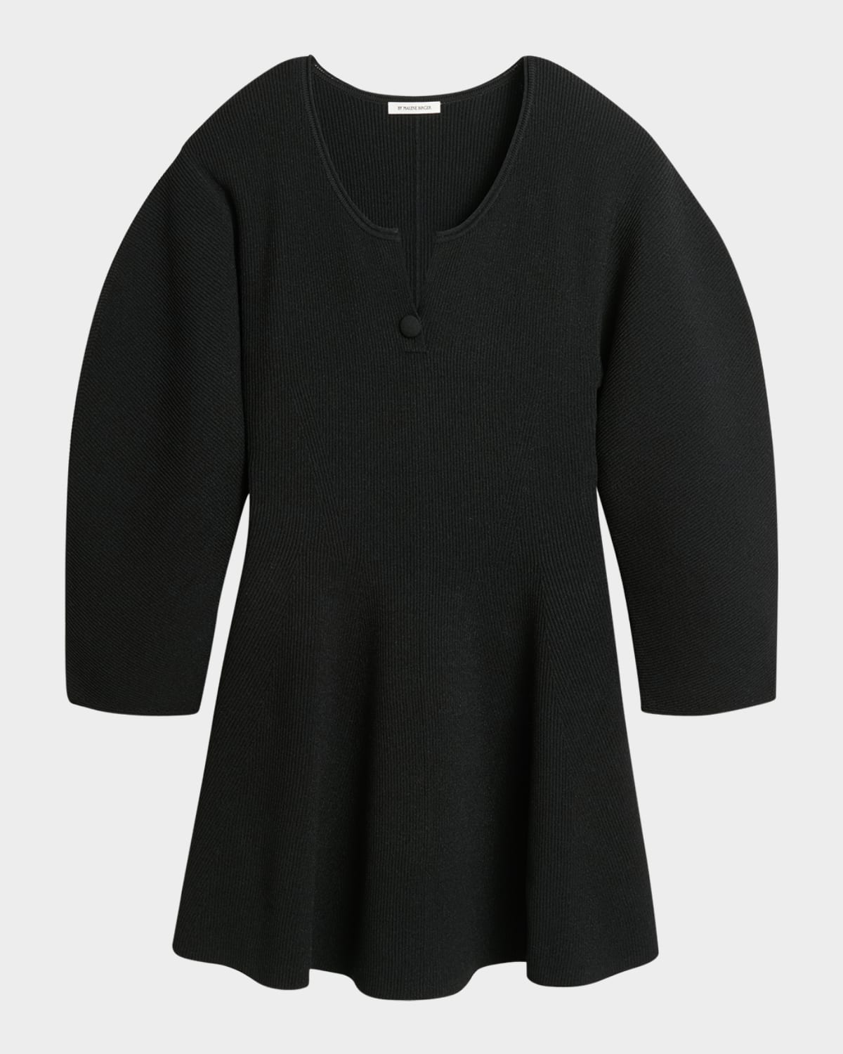 By Malene Birger Francesa Ribbed Puff-sleeve Mini Dress In Black