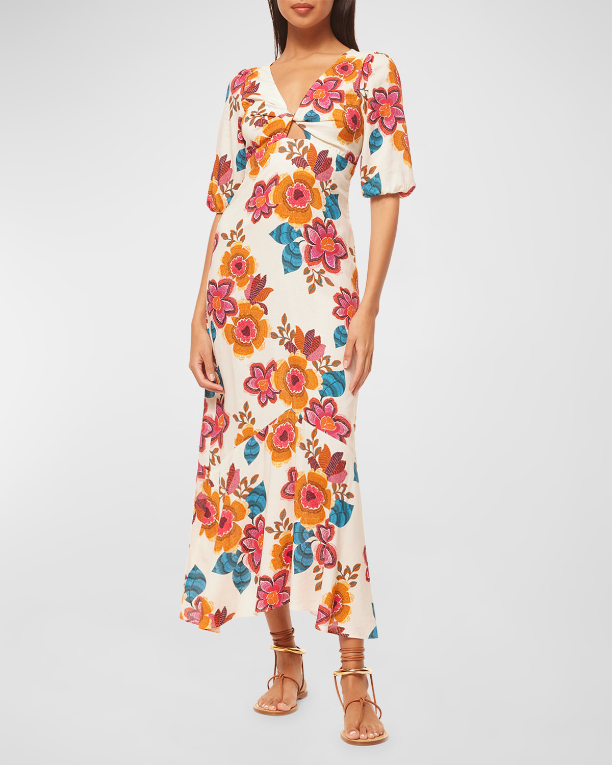 Misa Wallis Floral Midi Dress In Multi