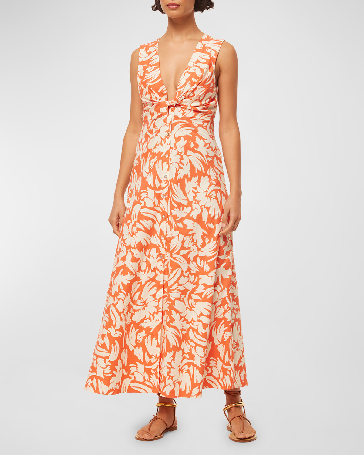 Misa Septima Sleeveless Twist-front Maxi Dress In Patmos Tangerine