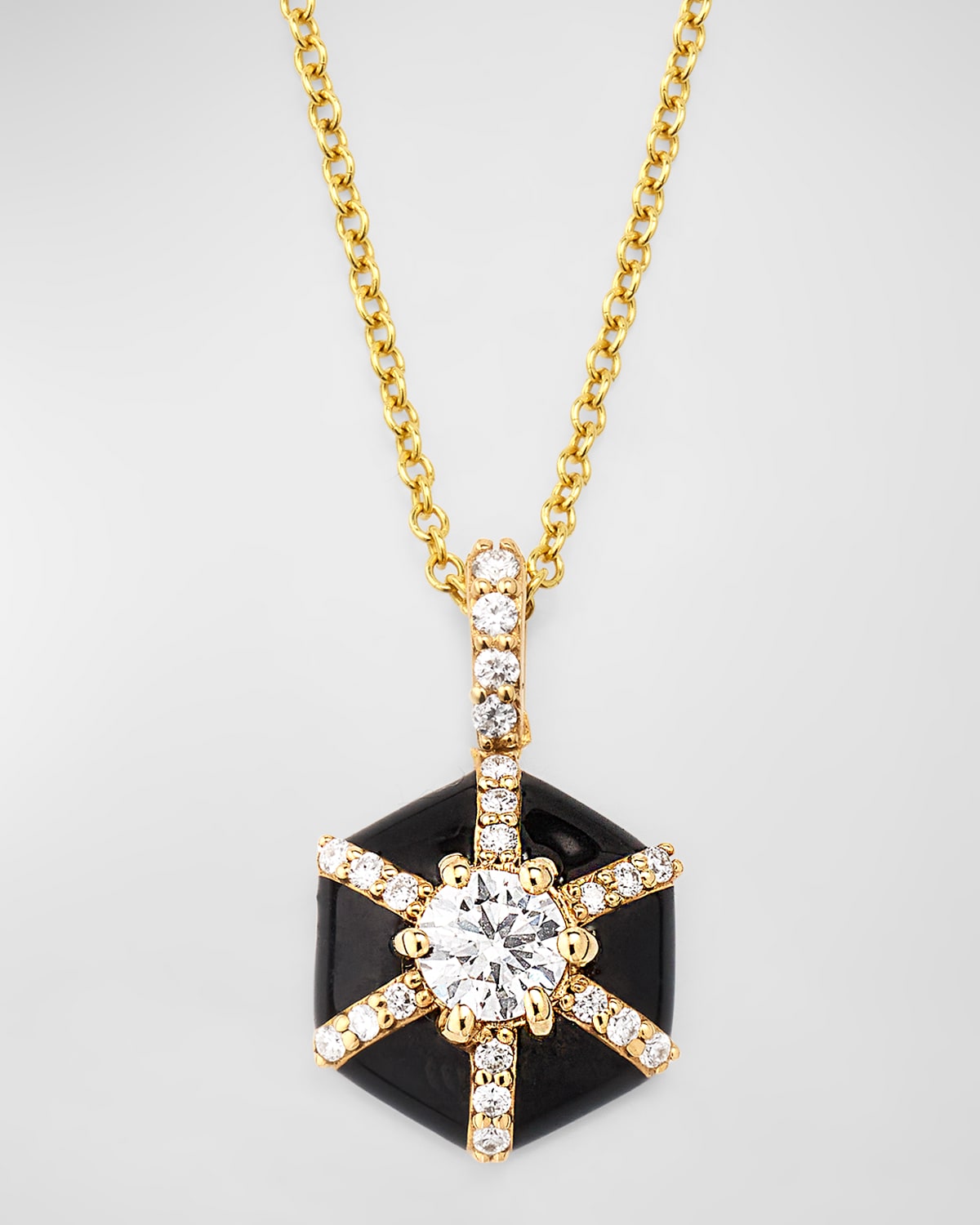 Queen Hexagon Black Enamel and Diamond Pendant Necklace