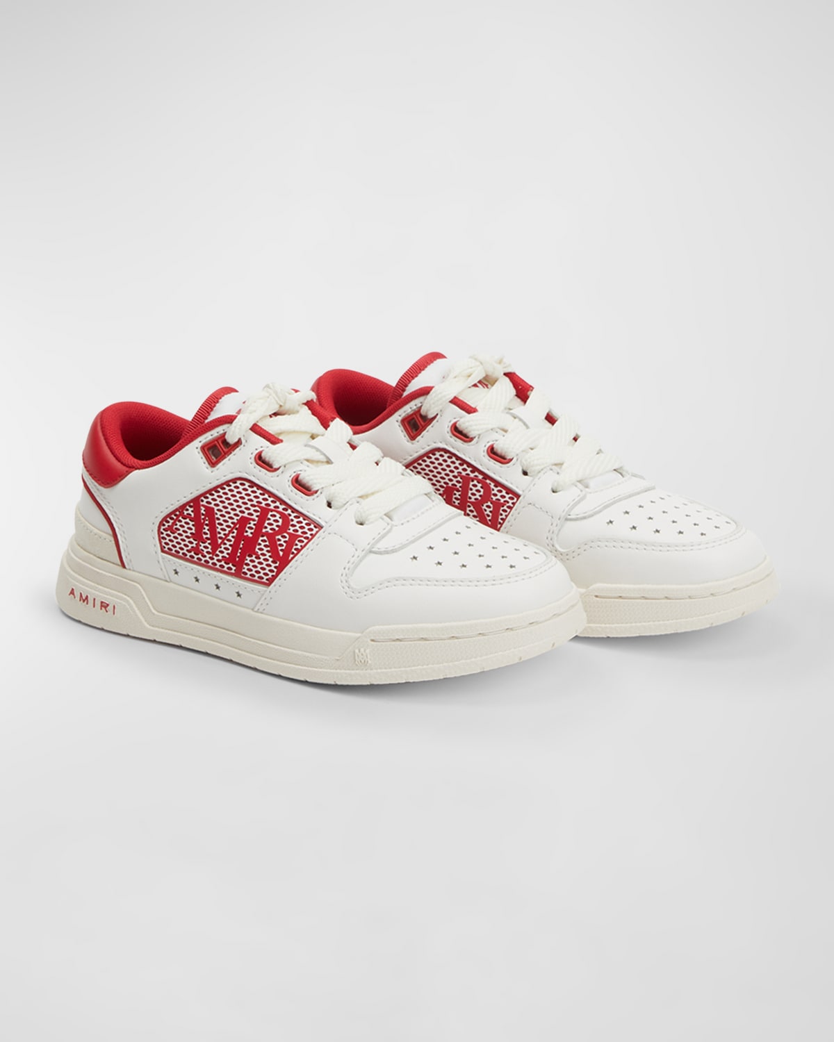Amiri White/red Kids' Classic Logo-embellished Leather Low-top Traine In White Red