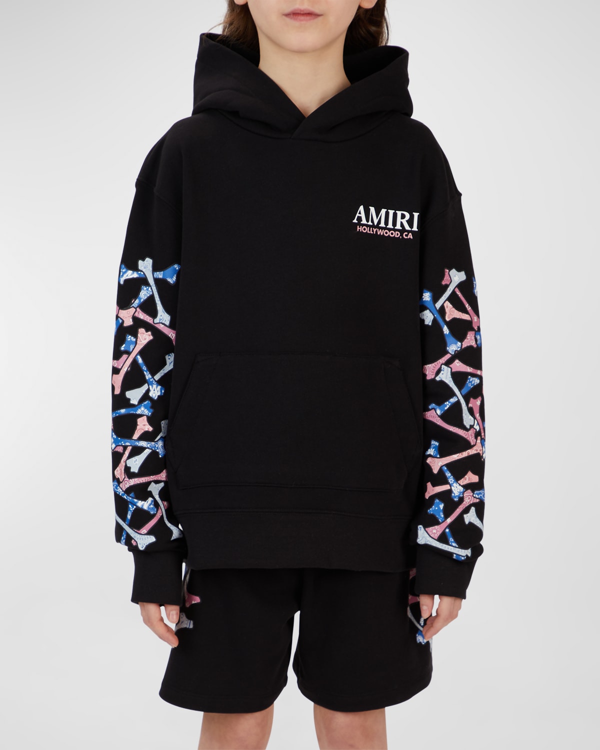 Amiri Kids' Boy's Bandana Bones Logo-print Hoodie In Black