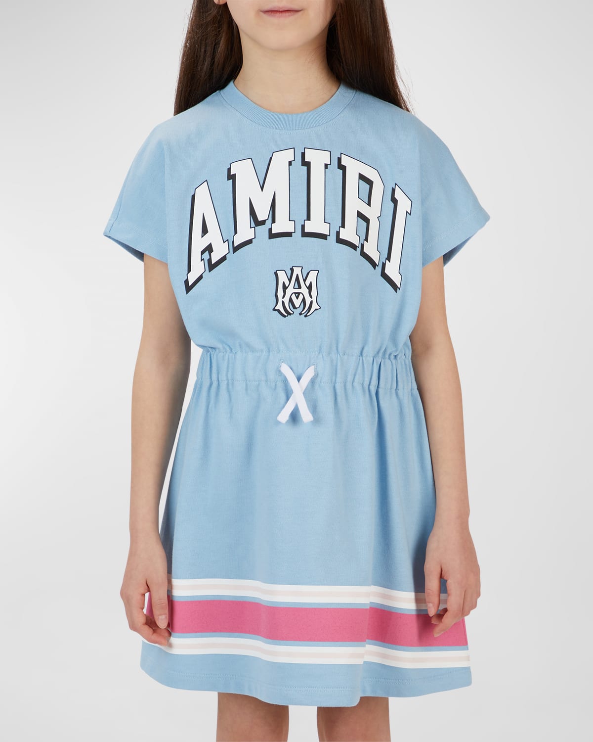 Shop Amiri Girl's Logo-print Striped T-shirt Dress In Cerulean