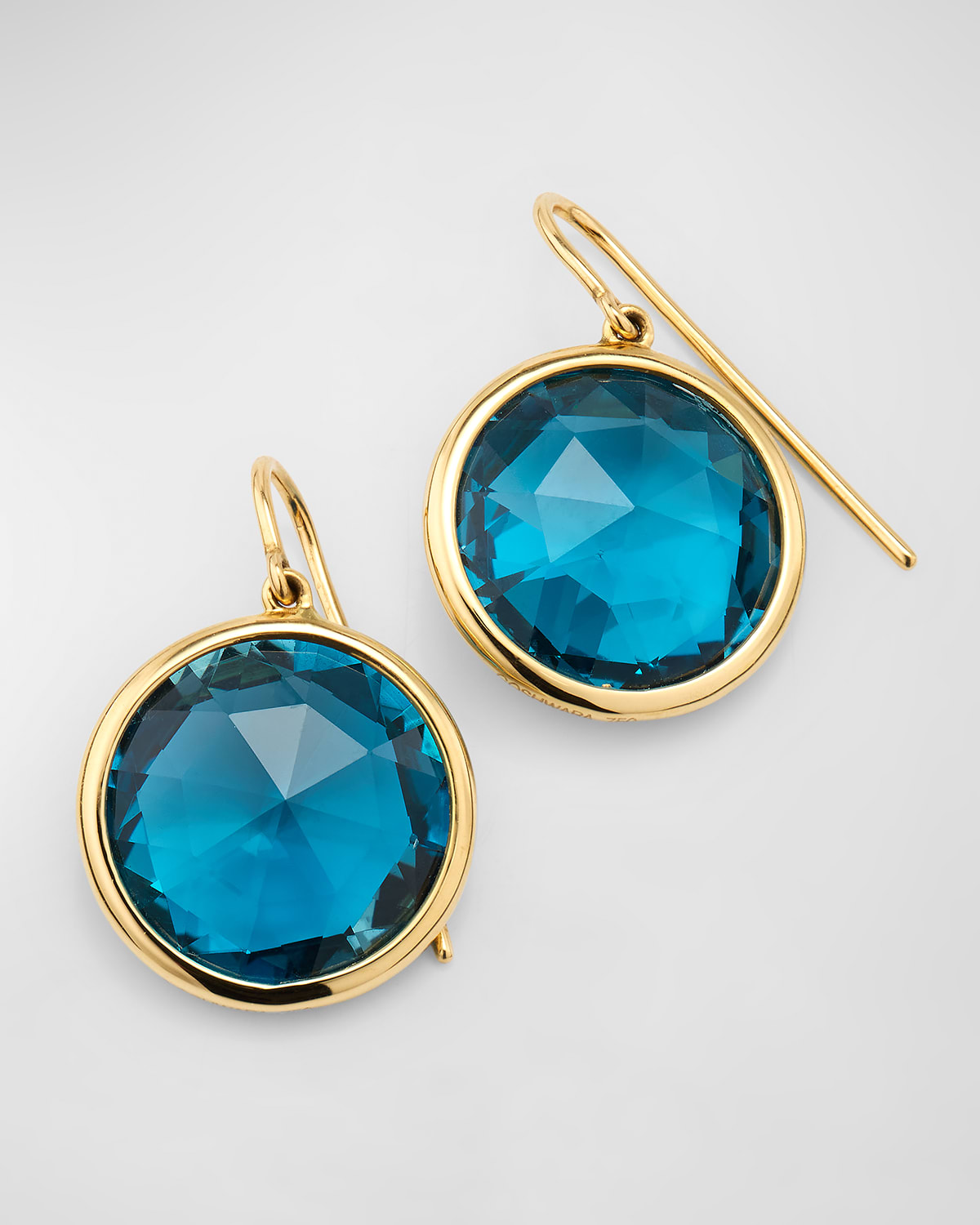 Gossip 14mm Faceted Round London Blue Topaz Disc Earrings in 18K Yellow Gold