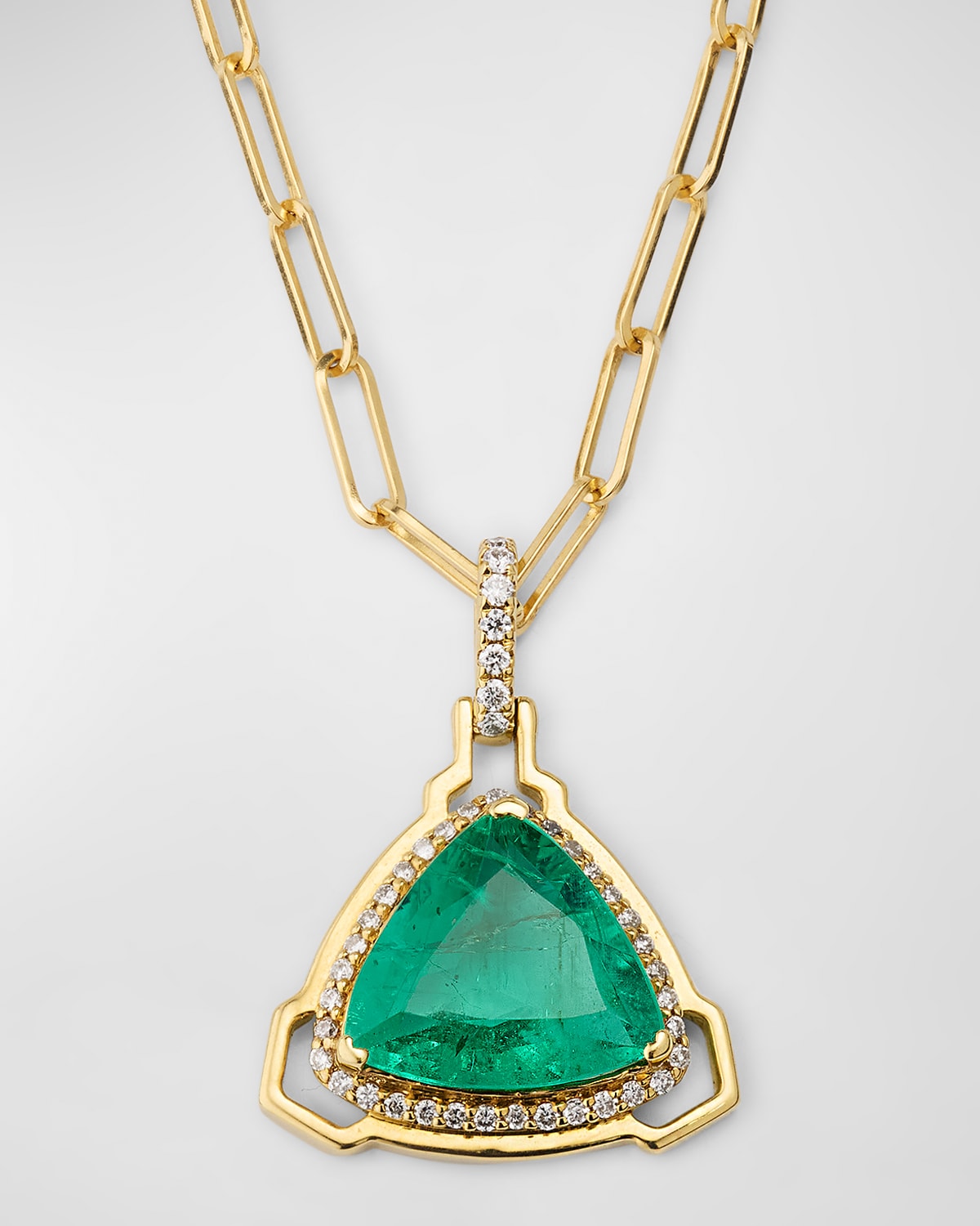 G-One 18K Yellow Gold Emerald & Diamond Pendant Necklace