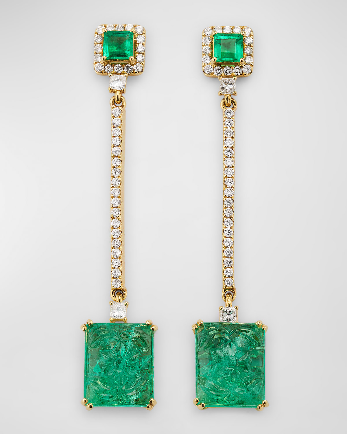 G-One 18K Yellow Gold Emerald & Diamond Earrings