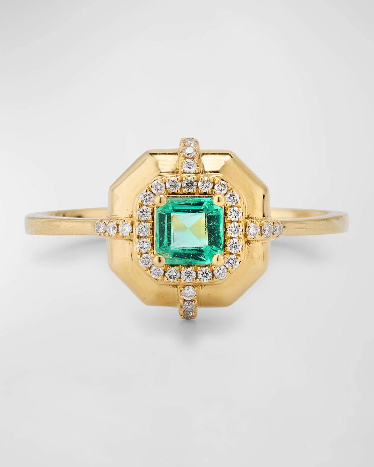 G-Classics' 4mm Asscher Cut Emerald Ring with Diamonds in 18K Yellow Gold