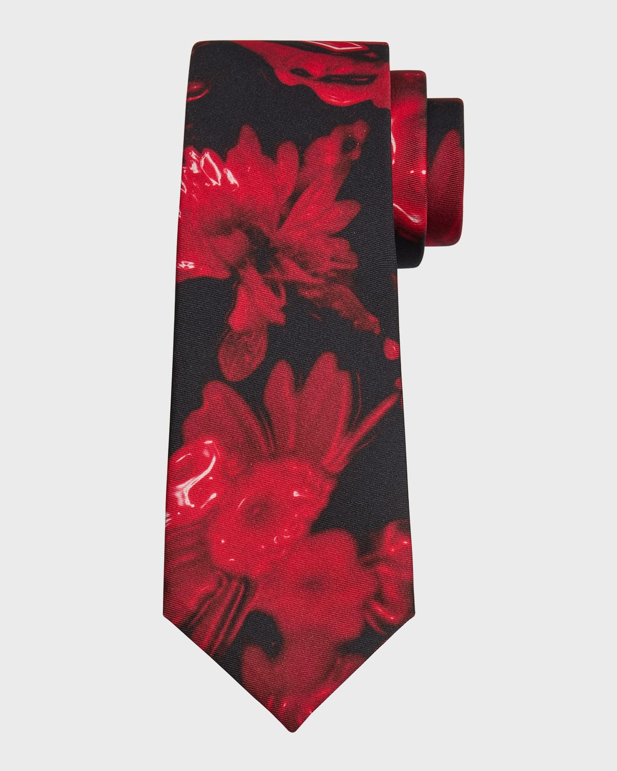 Shop Alexander Mcqueen Men's Silk Wax Flower Tie In Black/red