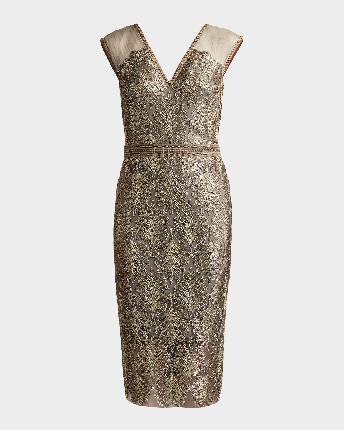 Tadashi Shoji Sequined Lace Knee-length Dress In Smoke Pearl