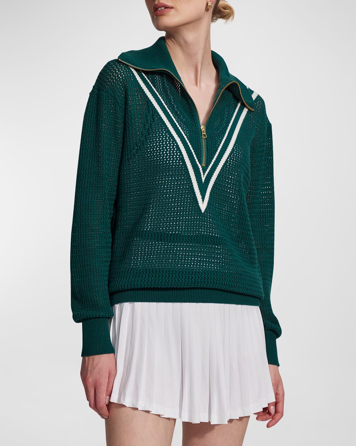 Shop Varley Savannah Open-knit Pullover In Forest