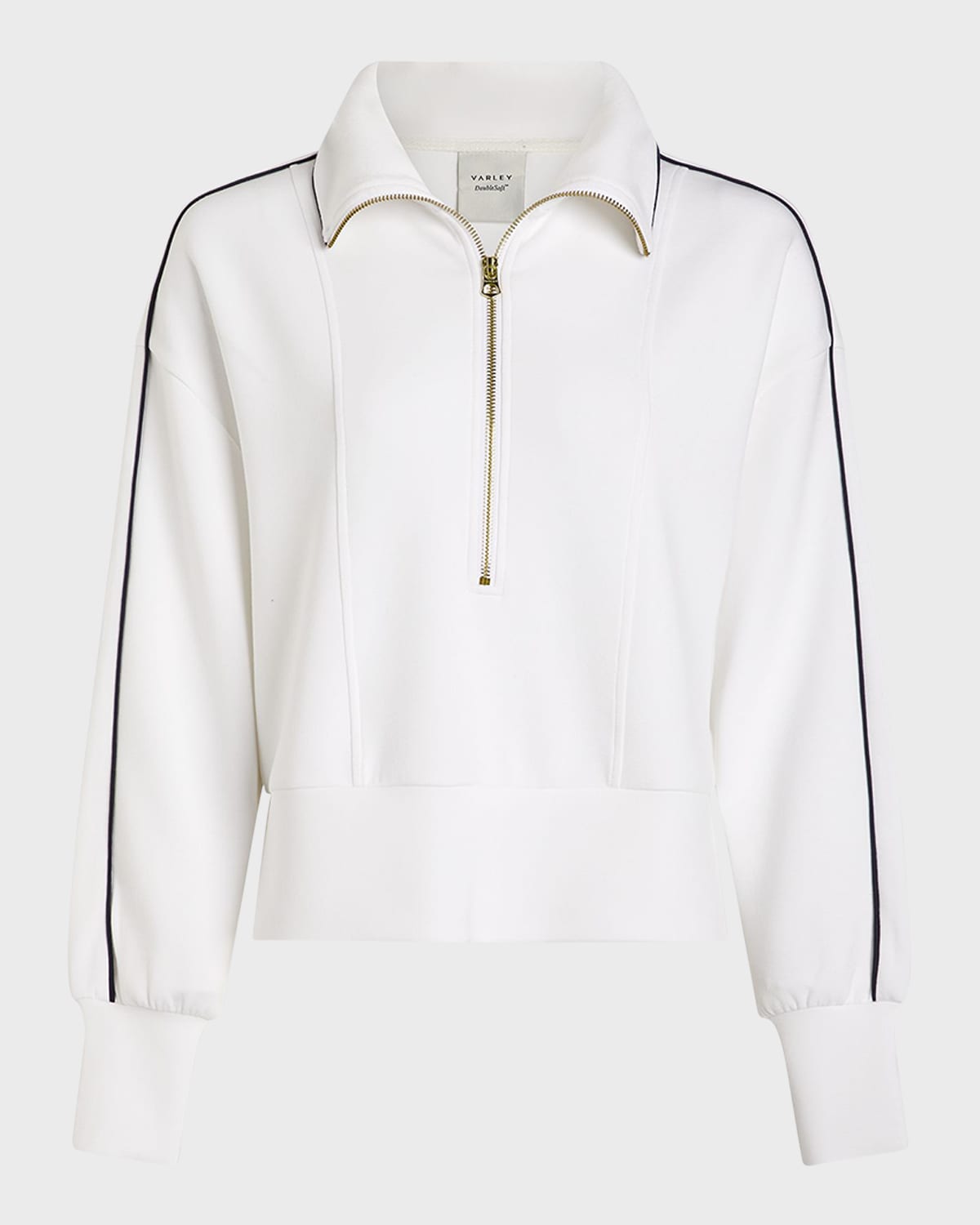 Shop Varley Davenport Half-zip Cropped Sweatshirt In White