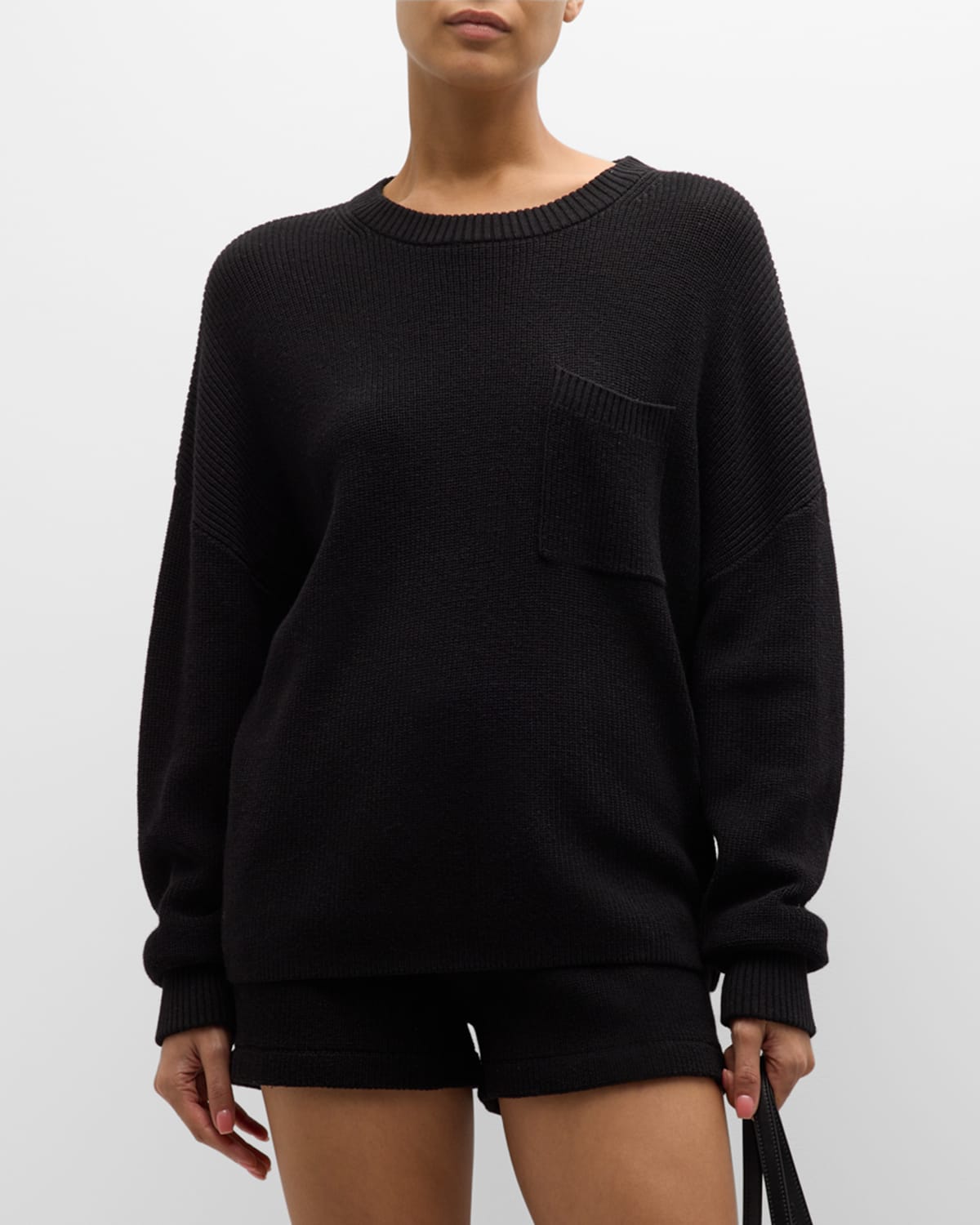 Shop Lune Active Sara Knit Crewneck Pocket Sweater In Black