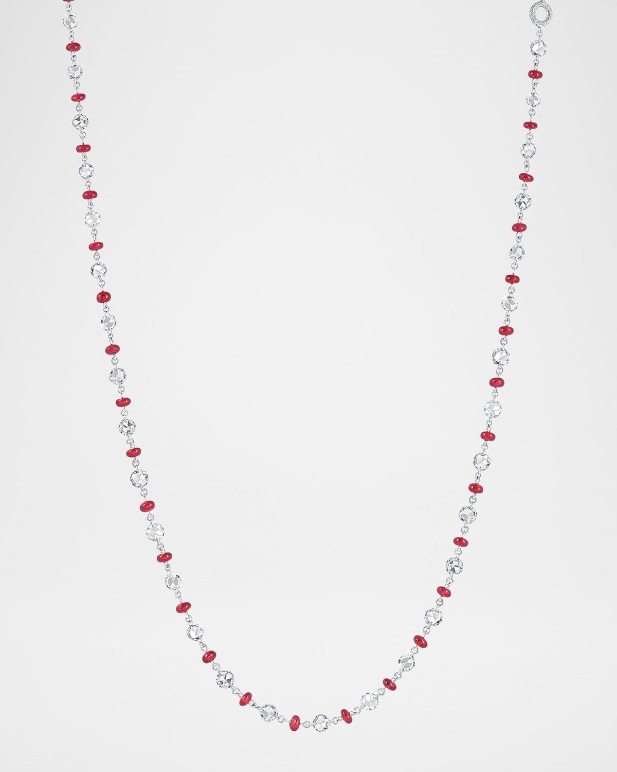 18K White Gold Diamond and Ruby Station Necklace, 16"-18"L, 4.15ctw