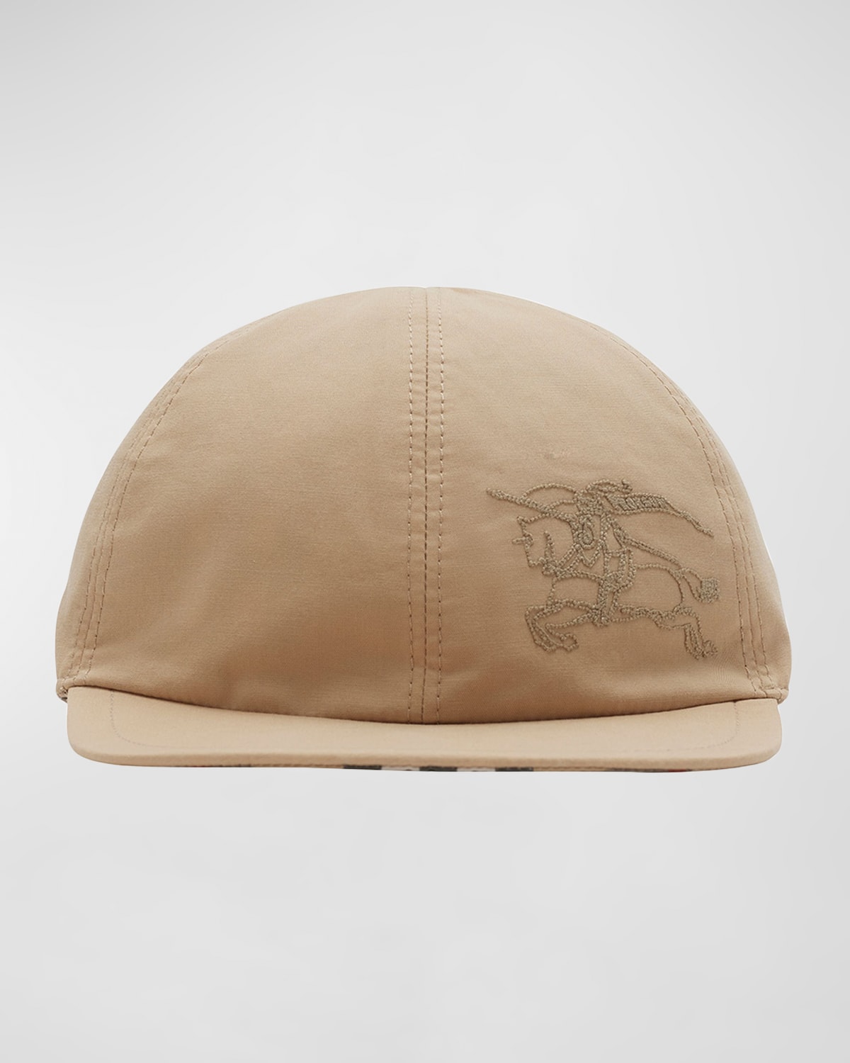 Burberry Kid's Embroidered Equestrian Knight Design Baseball Cap In Sand Check