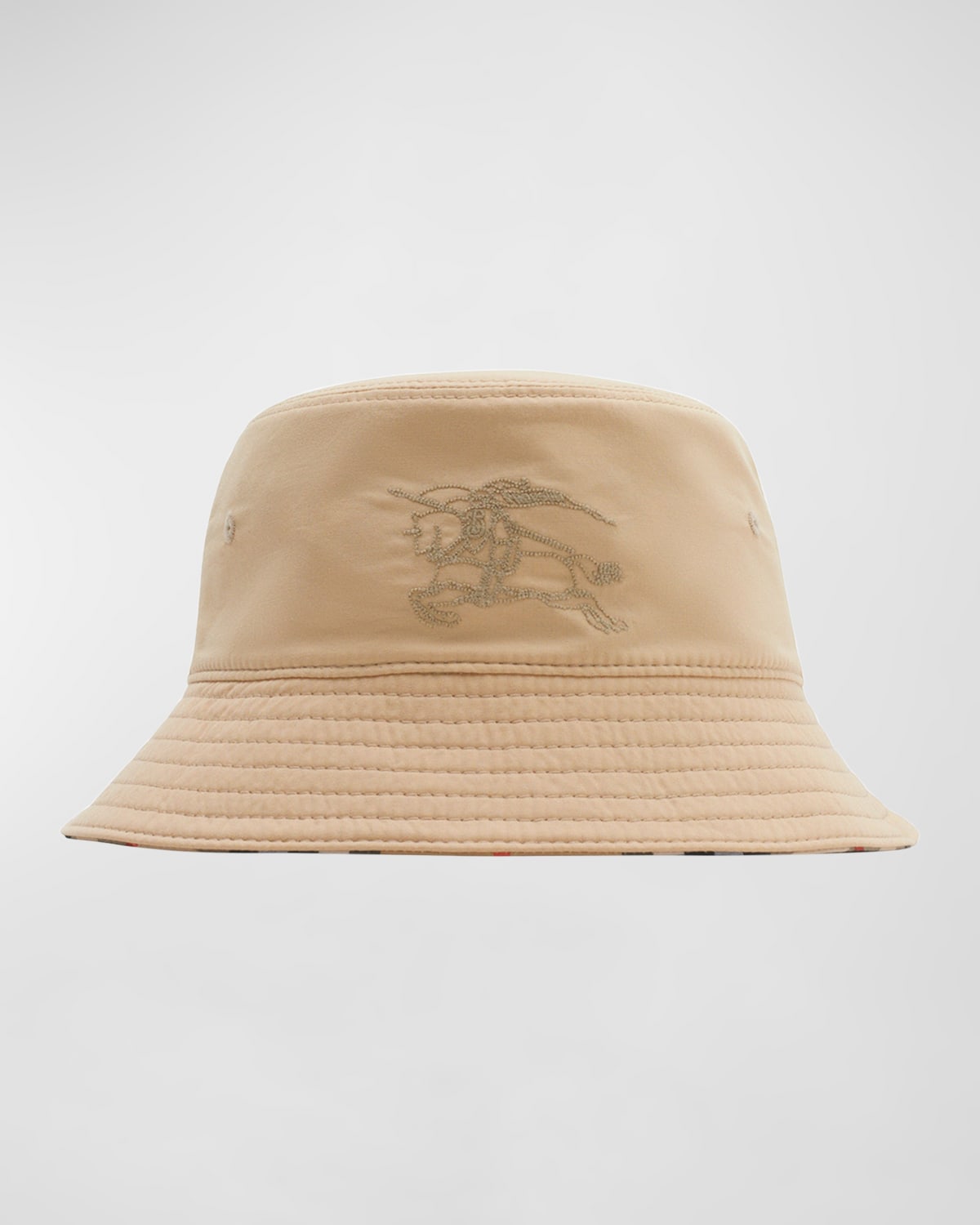 Burberry Kid's Check-lined Reversible Bucket Hat In Sand Check