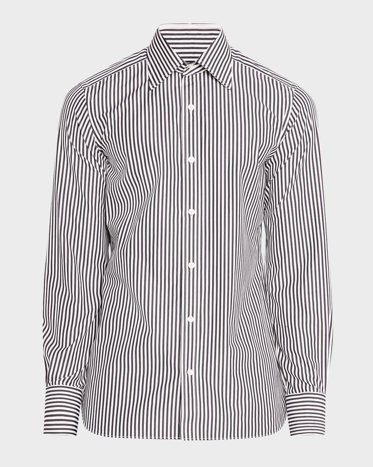 Tom Ford Striped Pattern Button-down Collar Long Sleeves Shirt In Black Stripe