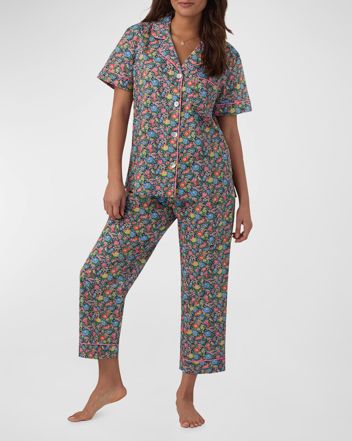 Shop Bedhead Pajamas Cropped Floral-print Tana Lawn Pajama Set In Clare Rich