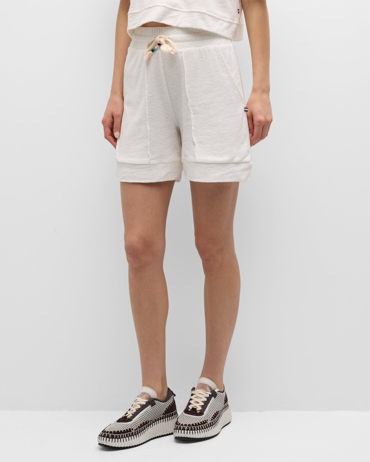 Sol Angeles Terry Raw Midi Shorts In White