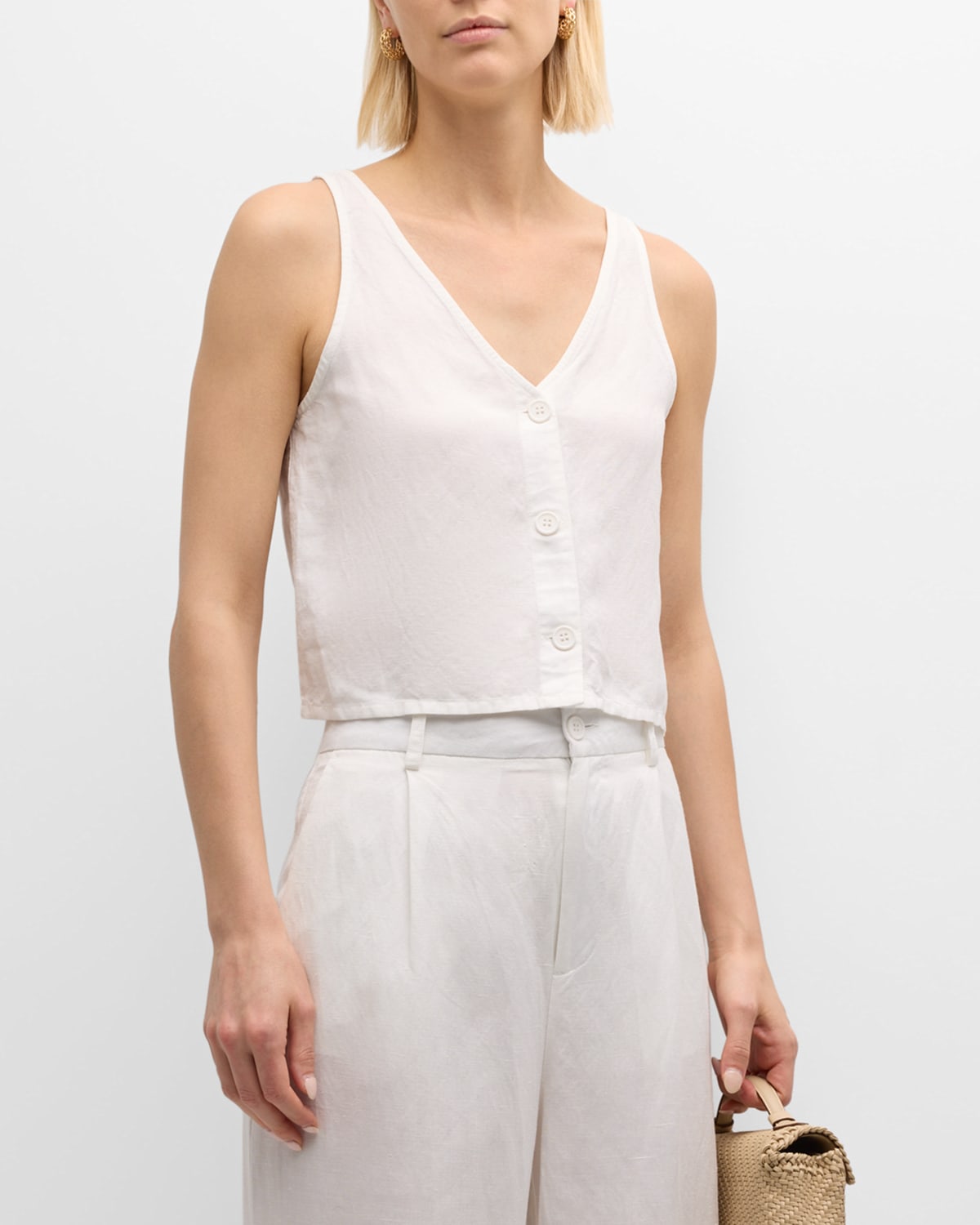 Sol Angeles Linen Reversible Button Tank Top In White
