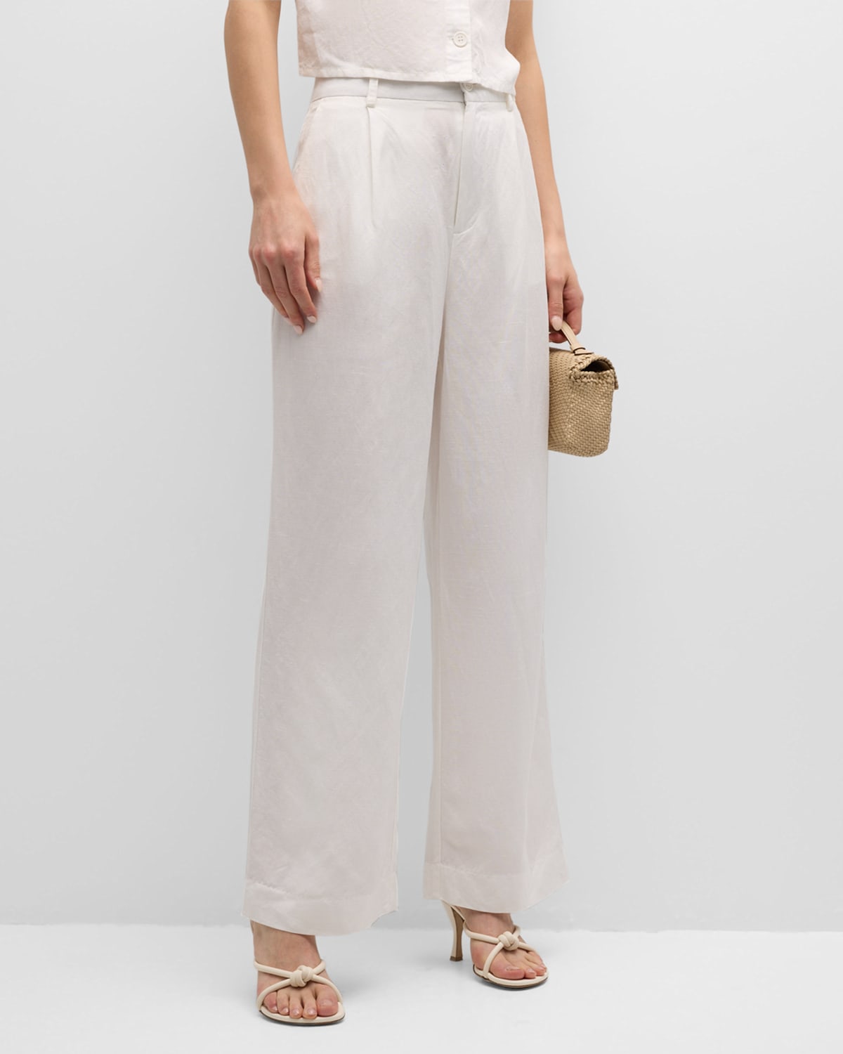 Shop Sol Angeles Linen Straight-leg Trousers In White