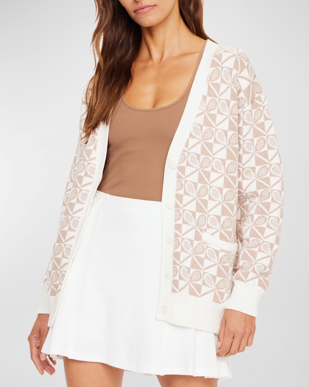 Shop The Upside Boulevard Piper Cotton Check Knit Cardigan In Natural