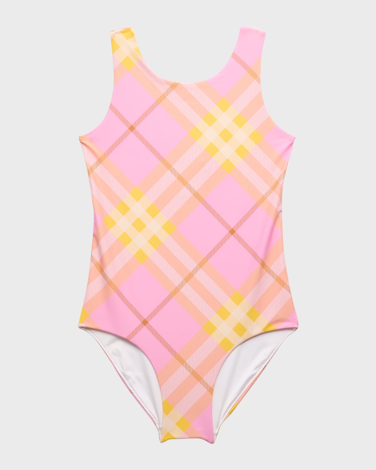 Shop Burberry Girl's Tirza Check-print One-piece Swimsuit In Carnation Pink Check