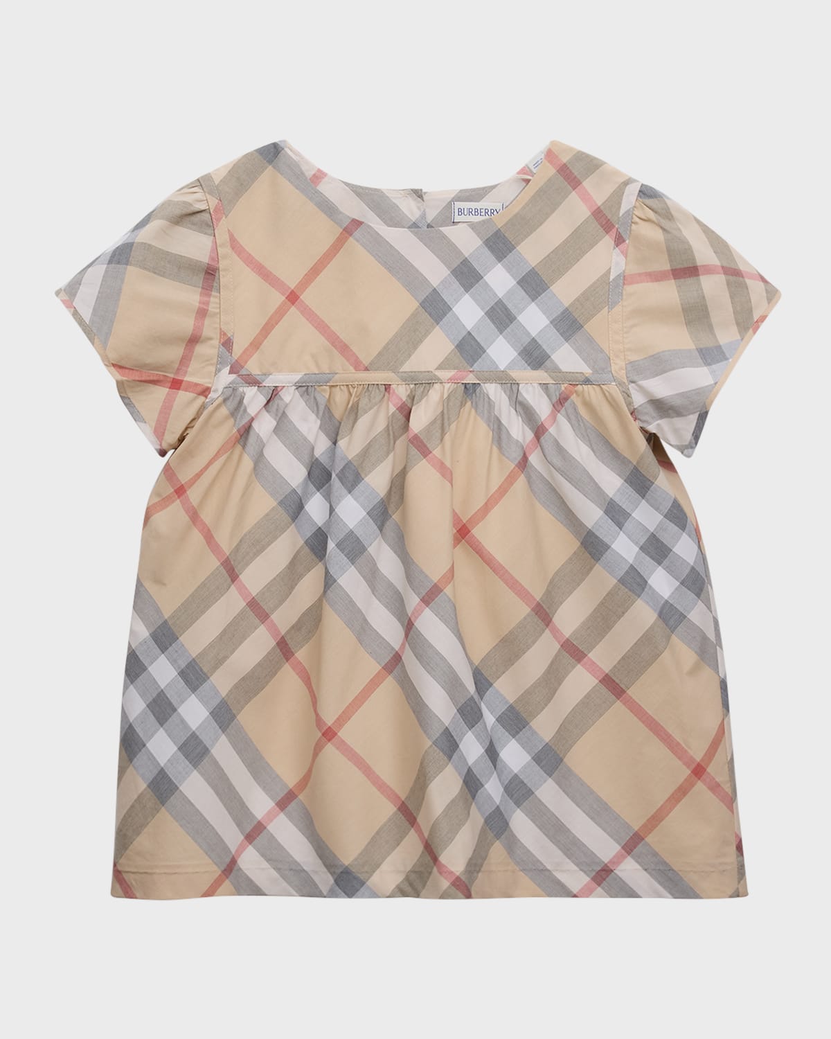 Shop Burberry Girl's Zoey Check-print Blouse In Pale Stone Check