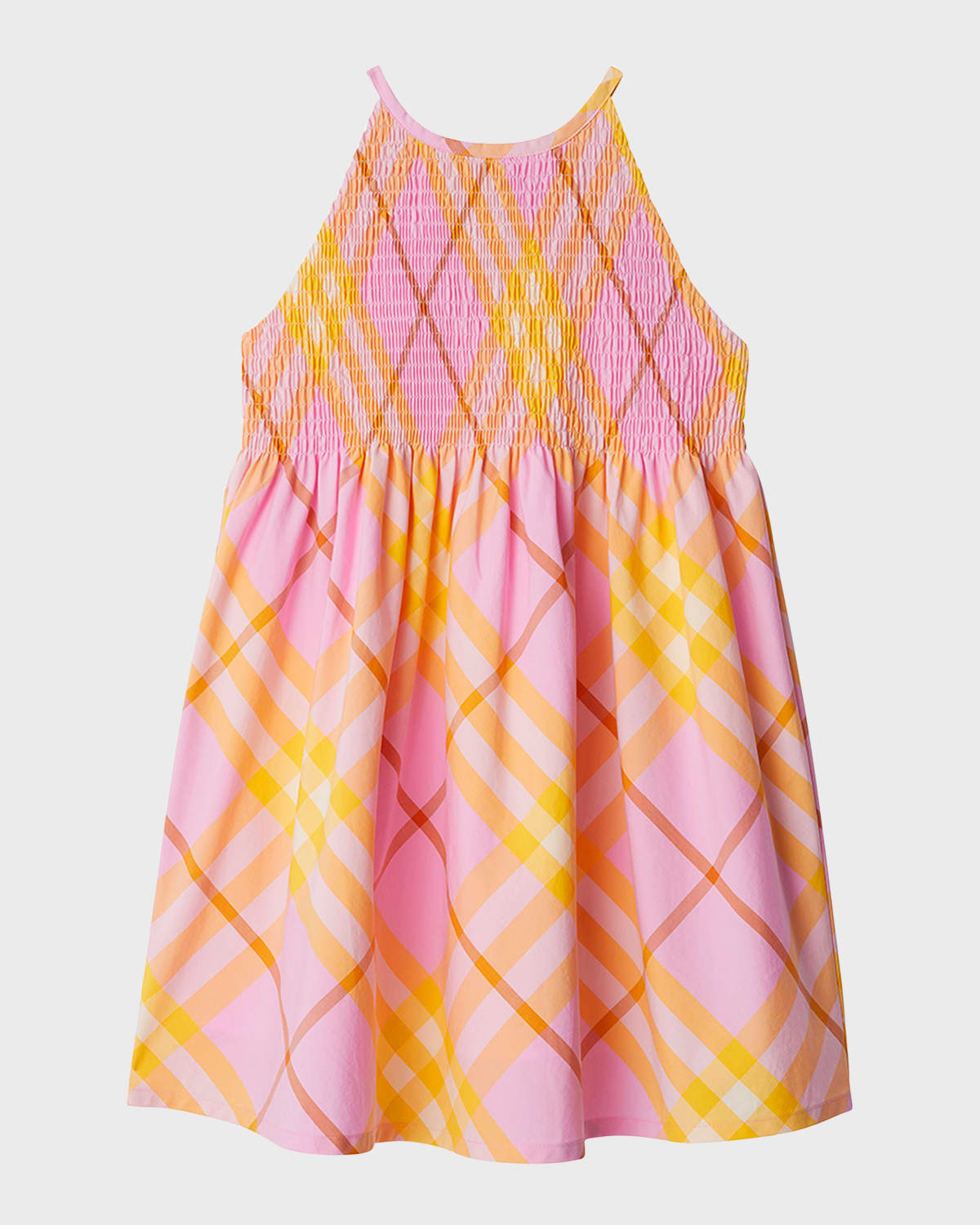 Shop Burberry Girl's Elsie Check-print Halter Dress In Carnation Pink Check