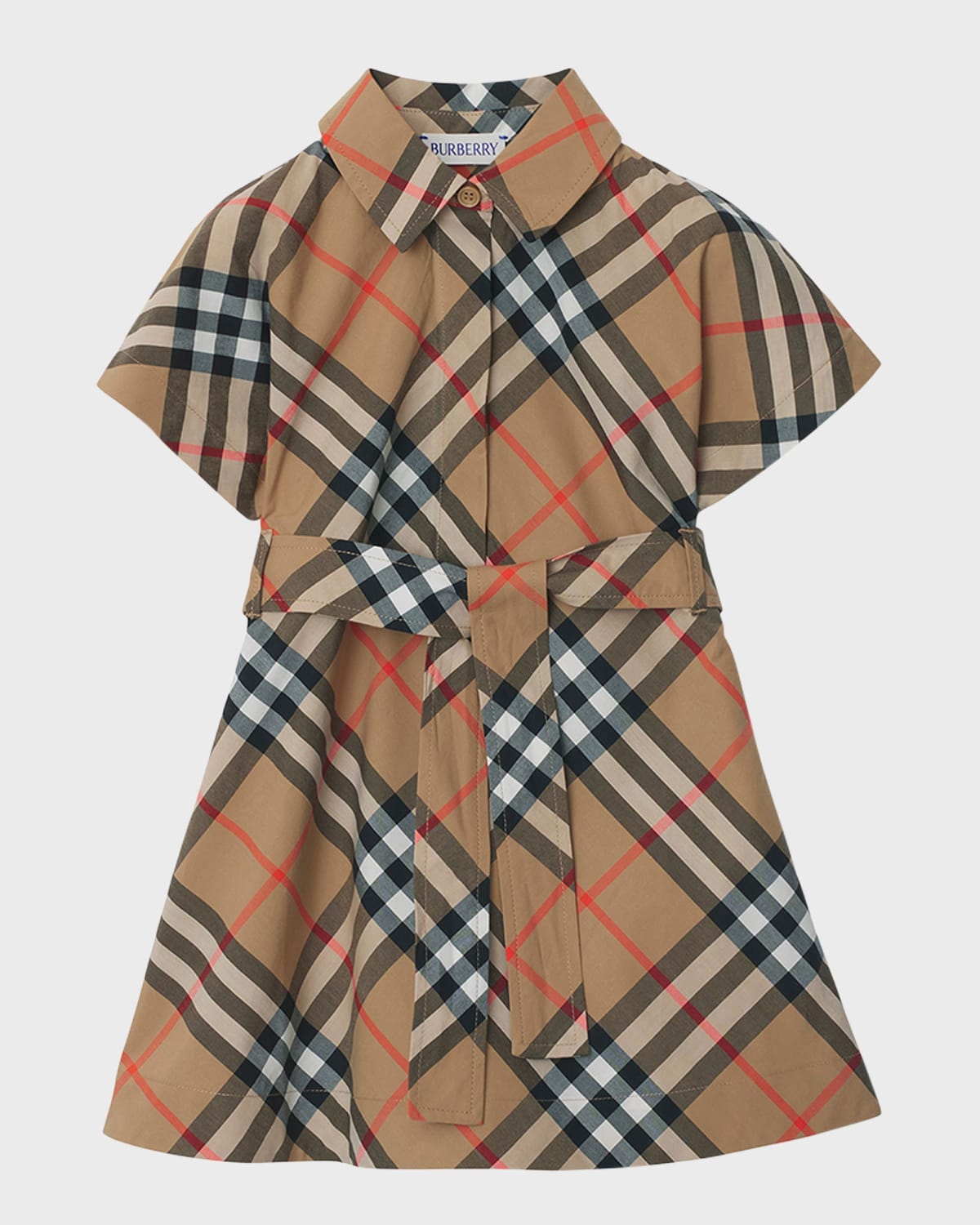 Burberry Checked Cotton Shirtdress In Sand Check