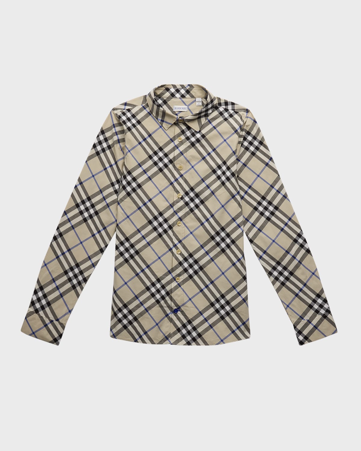 Shop Burberry Boy's Owen Button Down Check-print Shirt In Lichen Check