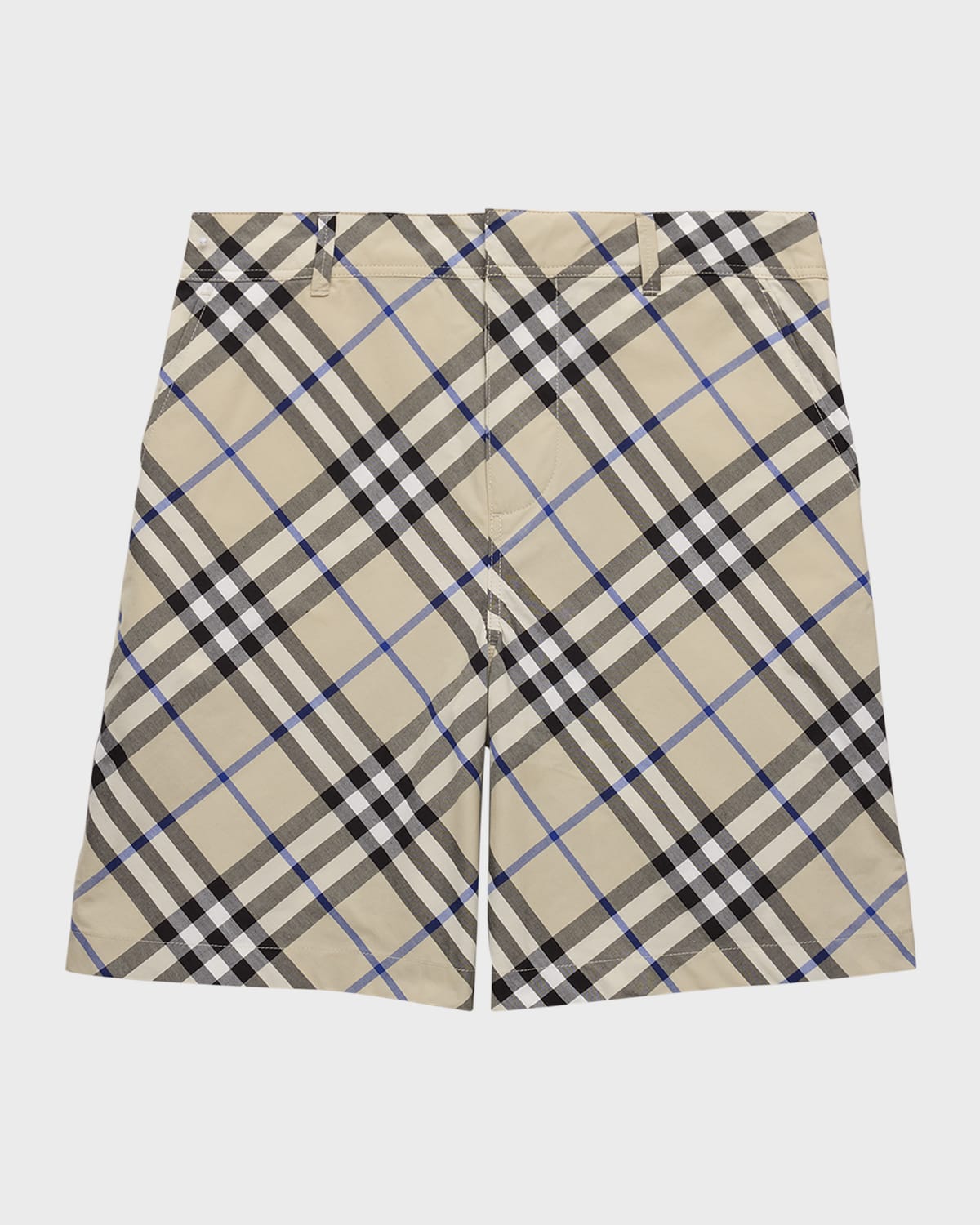 Burberry Boy's Oscar Check-print Shorts In Lichen Check