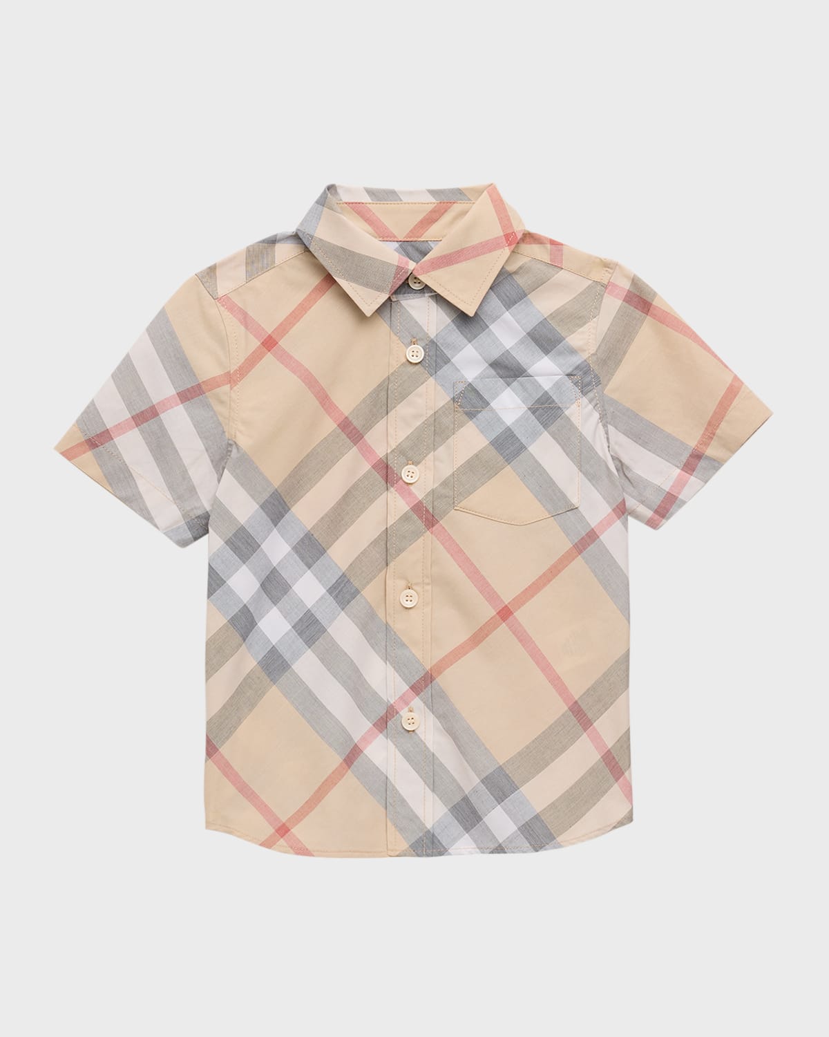 Shop Burberry Boy's Owen Check-print Button Down Shirt In Pale Stone Check