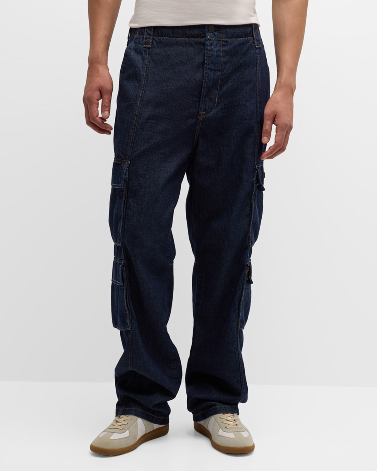 Shop Hudson Men's Wide-leg Cargo Pants In Dark Chambray