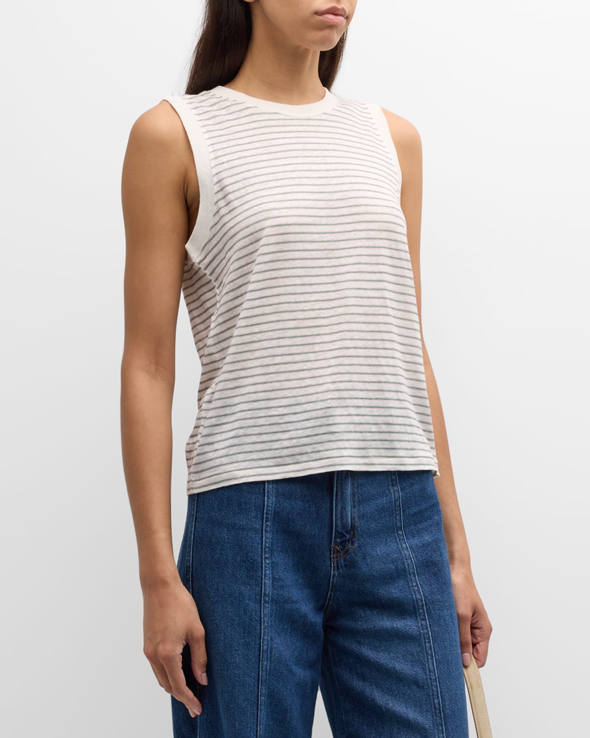 Frame Stripe Crewneck Muscle Tee In White