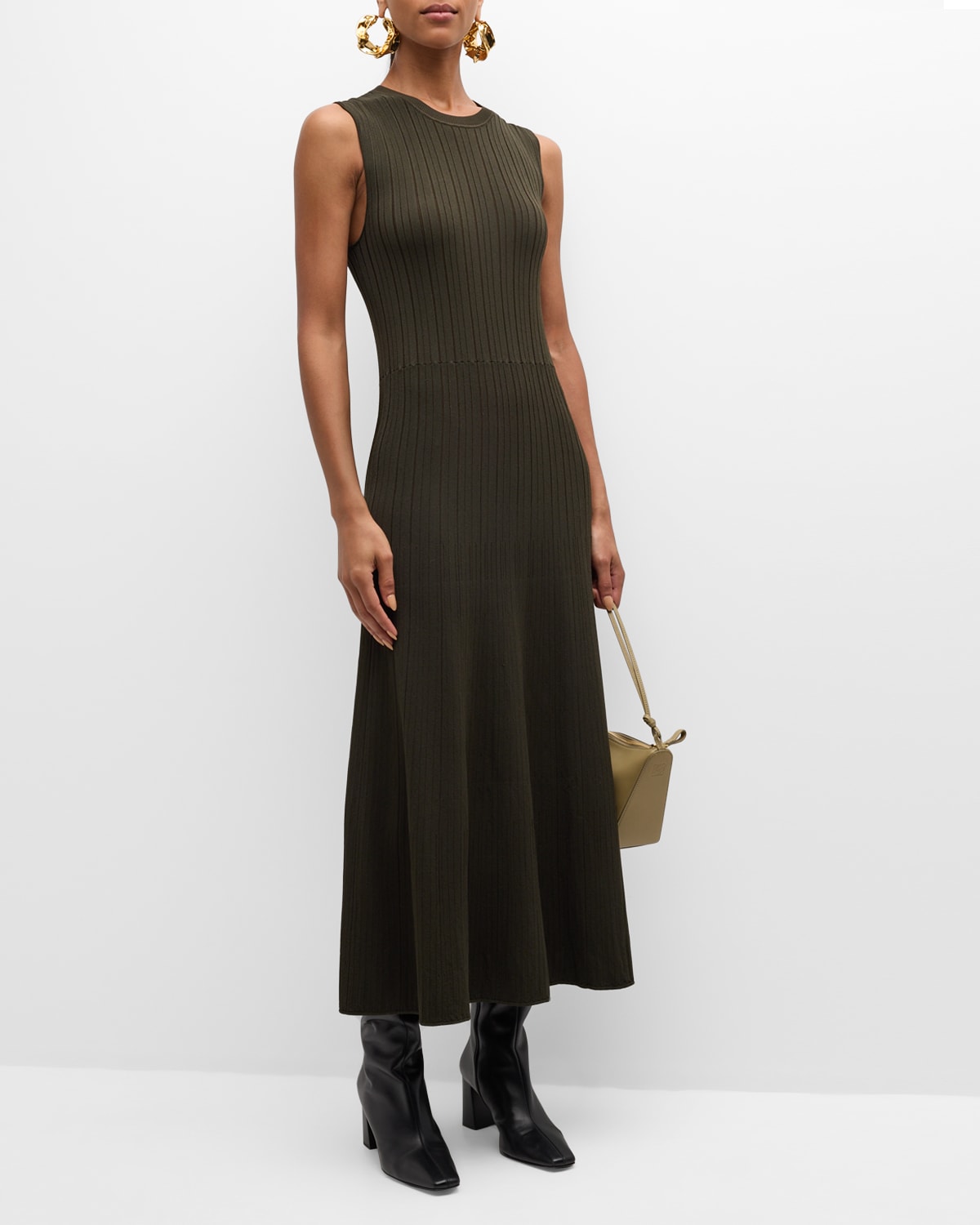Shop Frame Sleeveless Ribbed Sweater Dress In Willow Green