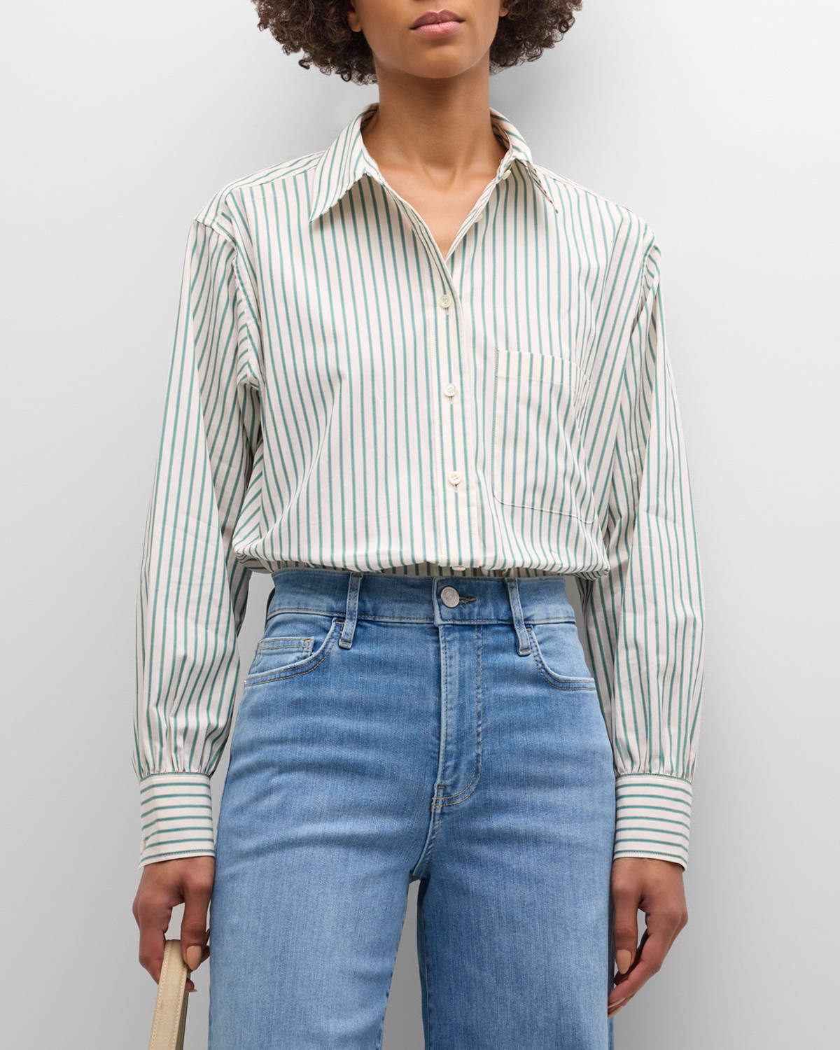 Shop Frame Oversized Stripe Pocket Shirt In Green Gem Multi