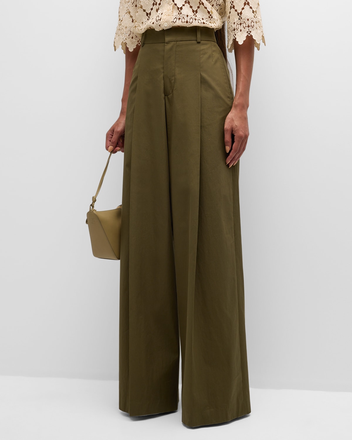 Frame Pleated Wide-leg Pants In Green