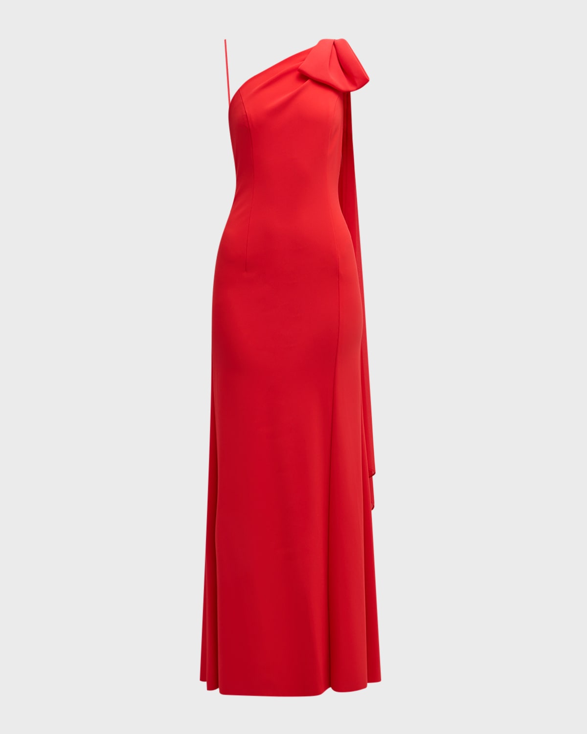 Shop Rickie Freeman For Teri Jon One-shoulder Draped Column Gown In Tomato Red