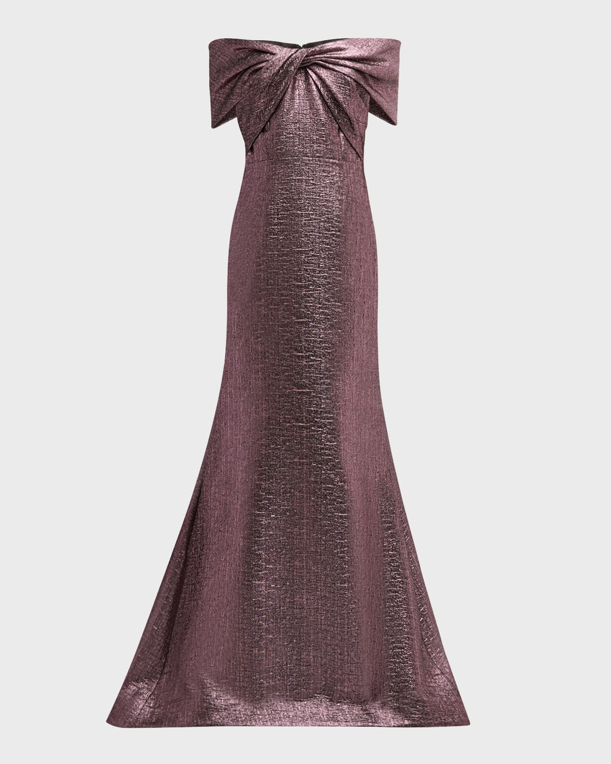 Rickie Freeman For Teri Jon Off-shoulder Metallic Jacquard Mermaid Gown In Amethyst