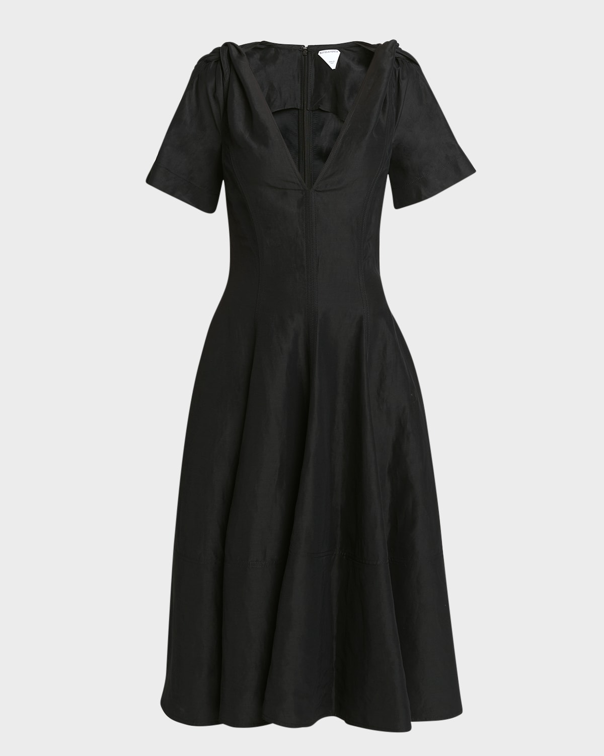 Bottega Veneta Fluid Linen Midi Dress With Twist Detail In Nero