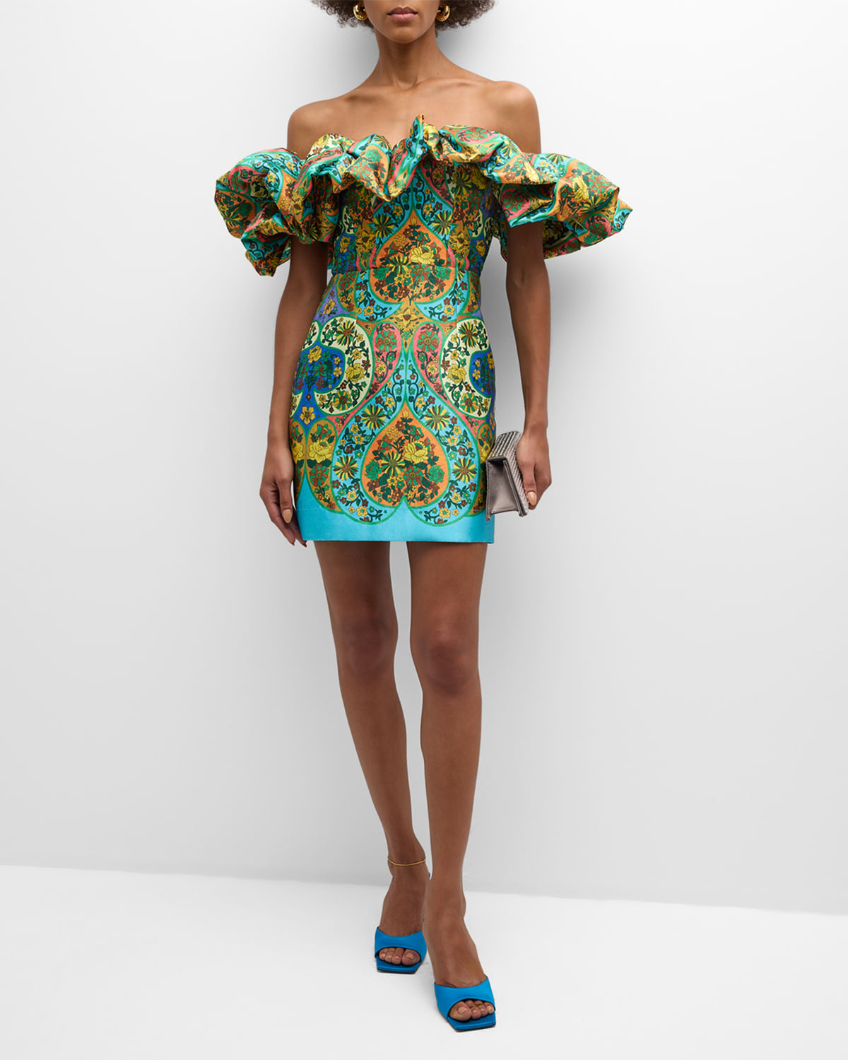 Shop Alemais Sofie Off-shoulder Frill Taffeta Mini Dress In Multi