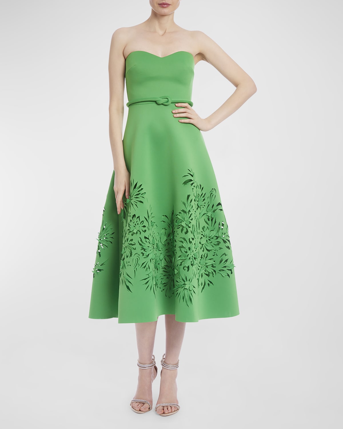 Shop Badgley Mischka Strapless Cutout A-line Midi Dress In Green