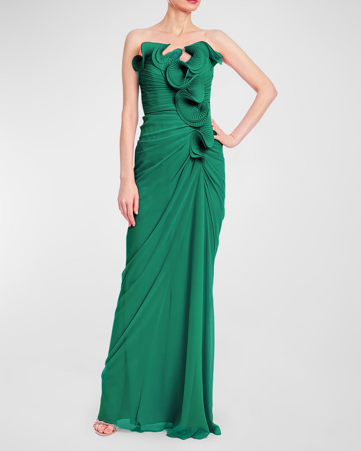 Badgley Mischka Collection Strapless Pleated Ruffle Column Gown | Smart  Closet